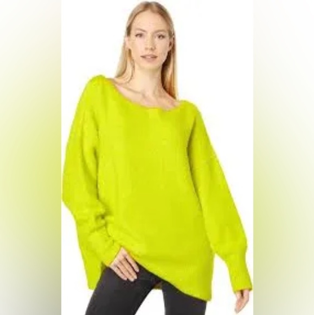 Free People Moira Slouchy Two-Tone Boucle Tunic Sweater Citron Sun XS GUC